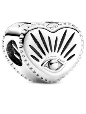 Pandora Silver Heart Evil Eye Safety Chain Charm